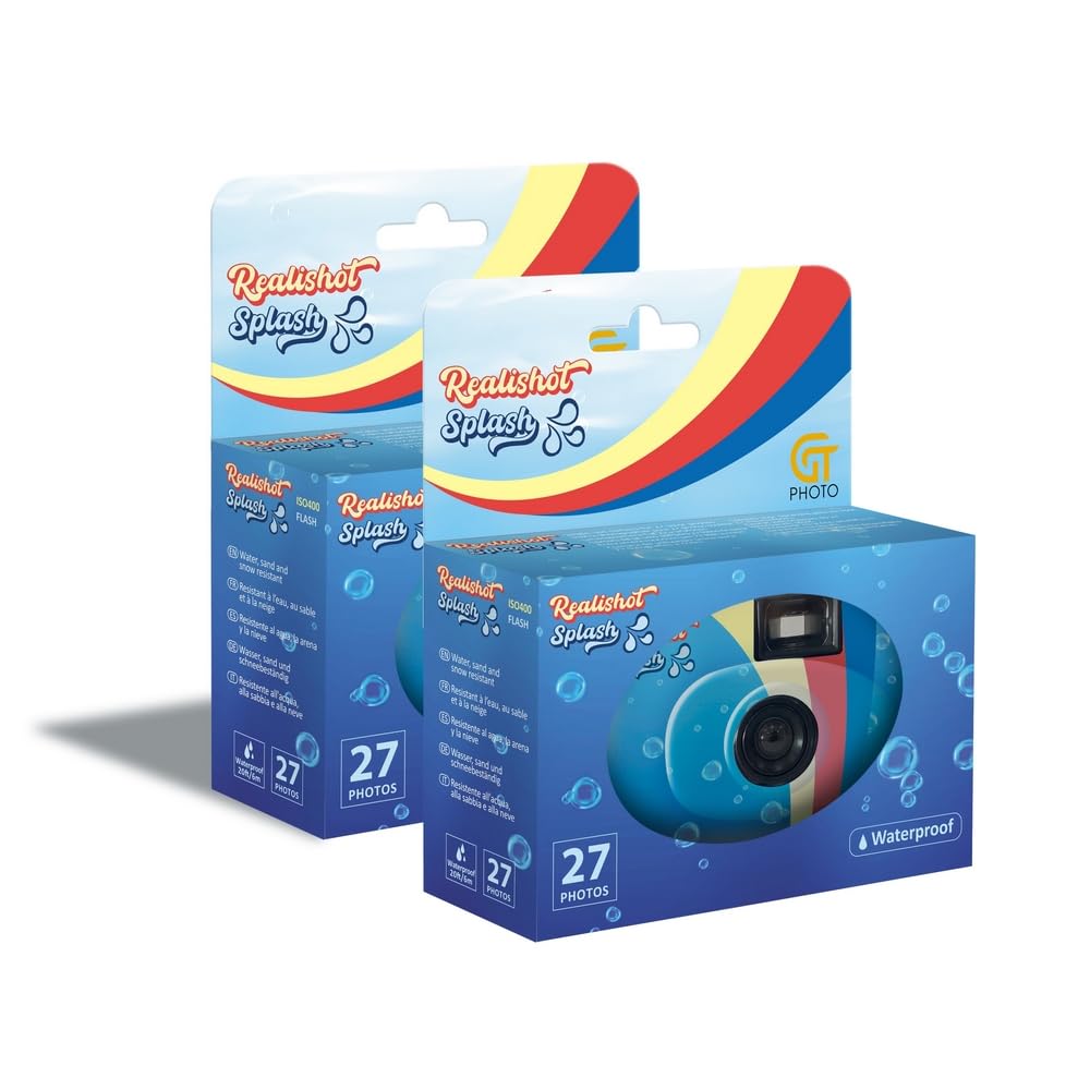 GT PHOTO GT27WP Realishot Splash - Zestaw 2 wodoodpornych aparatów jednorazowych - 27 pozy, idealne do zdjęć podwodnych i zewnętrznych