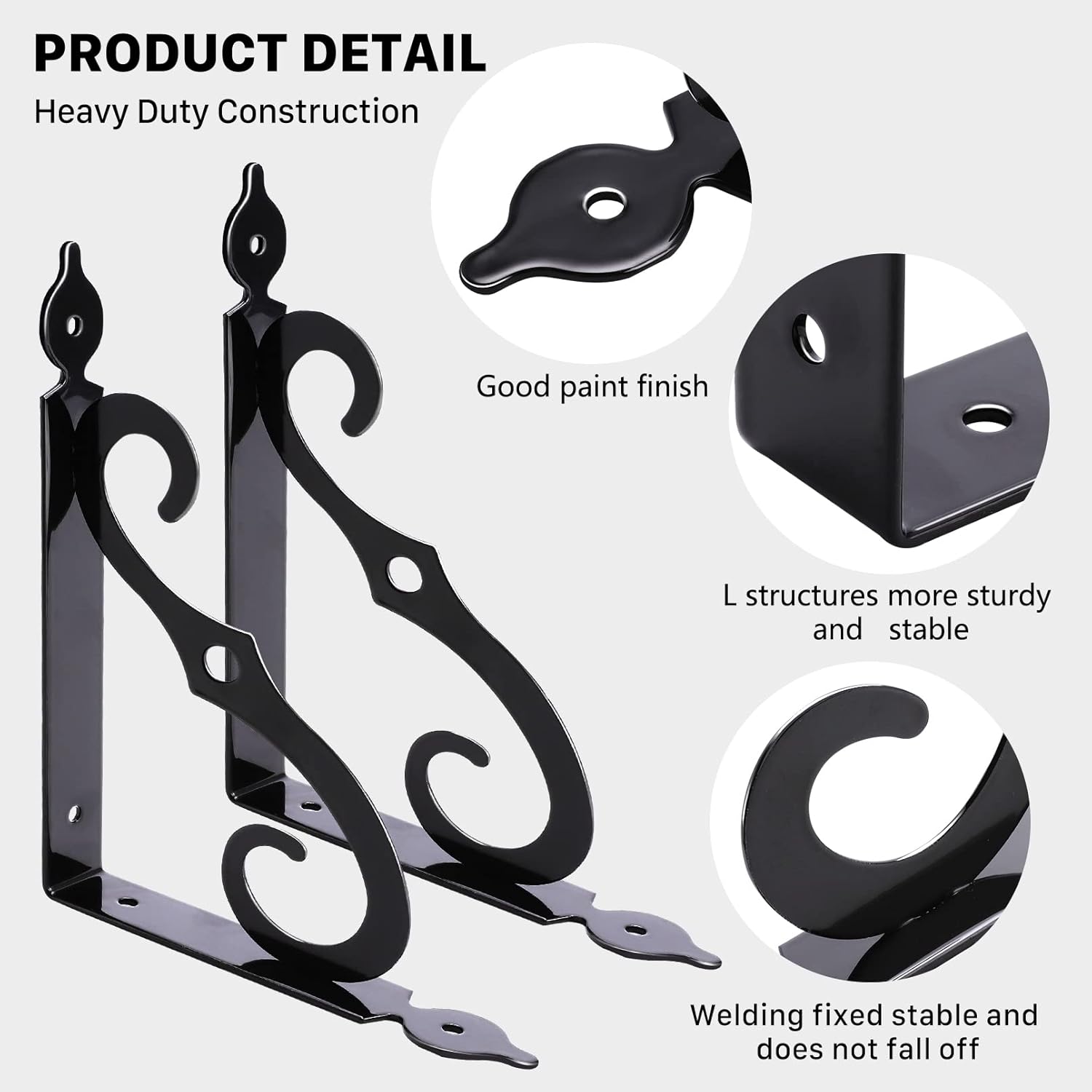 10 Pack Decorative Shelf Brackets,L Bracket for Shelves,7.4Inch Wall Mounted L Shape Shelf Bracket,Heavy Duty Shelf Brackets Metal Corner Brace Right Angle Bracket Shelf Support with Screws,Black