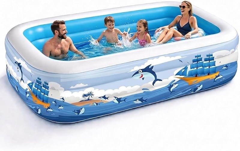 Inflatable Swimming Pool for Kids and Adults- 102" x 63" x 22" Family Full-Sized Blow Up Pools for Kids-Thickened Durable Above Ground Swimming Pool Backyard Lawn, Summer Party Outdoor and Indoor