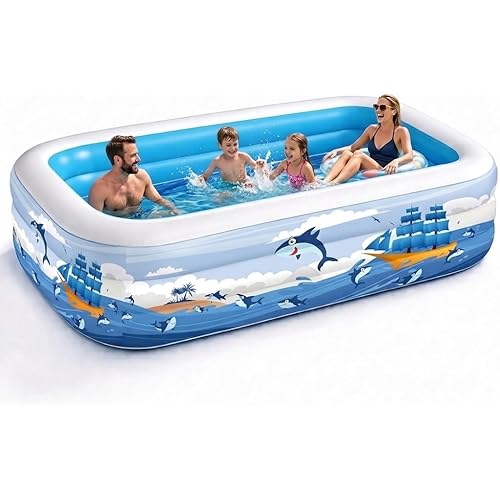Inflatable Swimming Pool for Kids and Adults- 102" x 63" x 22" Family Full-Sized Blow Up Pools for Kids-Thickened Durable Above Ground Swimming Pool Backyard Lawn, Summer Party Outdoor and Indoor