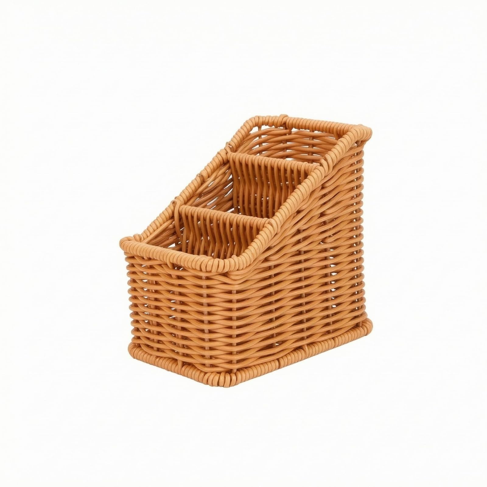 BNF®Handwoven Desktop Storage Basket with Slanted Accessible Top – Compact Sturdy Rim Organizer for Kitchen & Office, Light Brown-picture-10