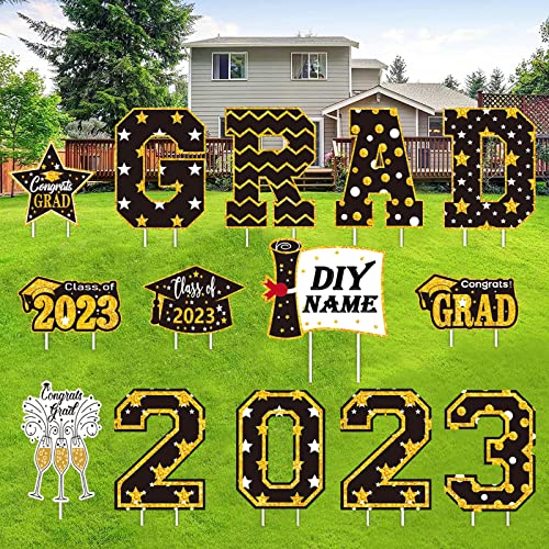 14Pcs 2023 Graduation Yard Sign Decorations Waterproof Grad Yard Signs Large Congrats Grad Lawn Signs Class Of 2023 Graduation Yard Sign With Stakes For Outdoor Congrats Graduation Party Decoration Supplies (Black Gold) #TOP1