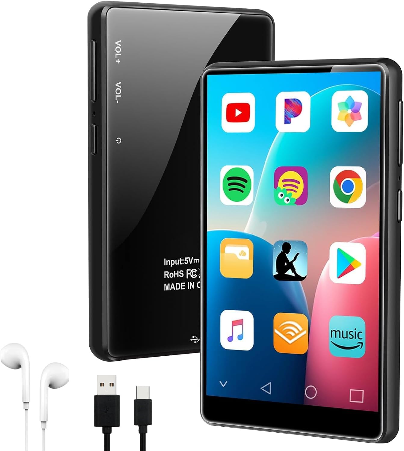 MP3 Player with Bluetooth and WiFi, 4" Touch Screen Music Player with Spotify, Play Store, Pandora, Audible, Amazon Music, Android MP4 MP3 Player