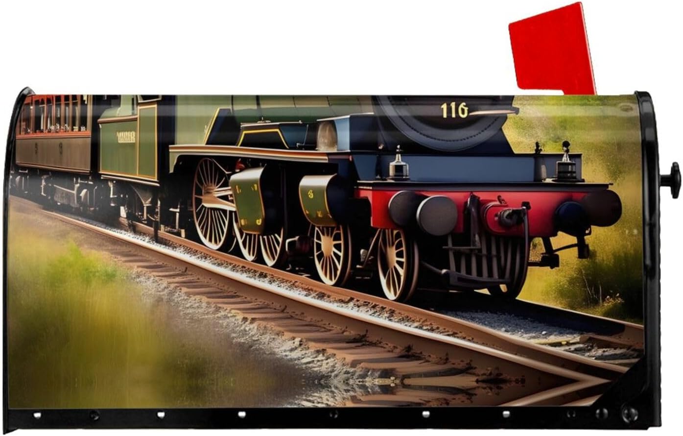 Steam Little Train Mailbox Covers Magnetic Post Box Cover Wraps Standard Size 21x18 Inches for Garden Yard Decor