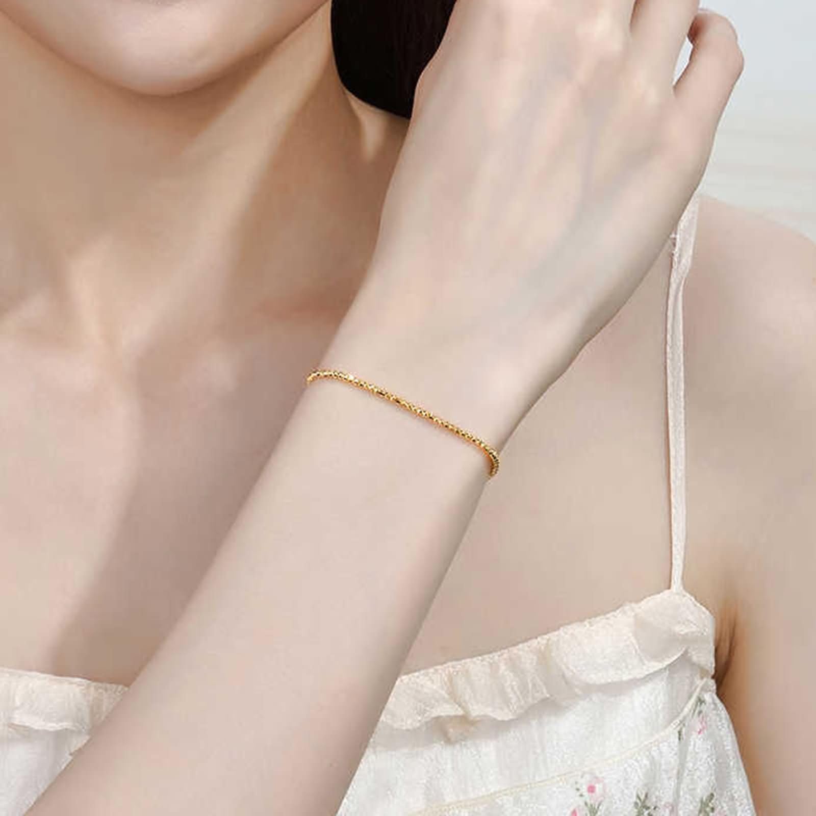 Bracciale Donnatti Oro 9 K / 14 K / 18 K 750, Catena a Perline da 1,8 MM, Regolabile 16 CM + 5 CM, Bracciali Catena Donna Oro