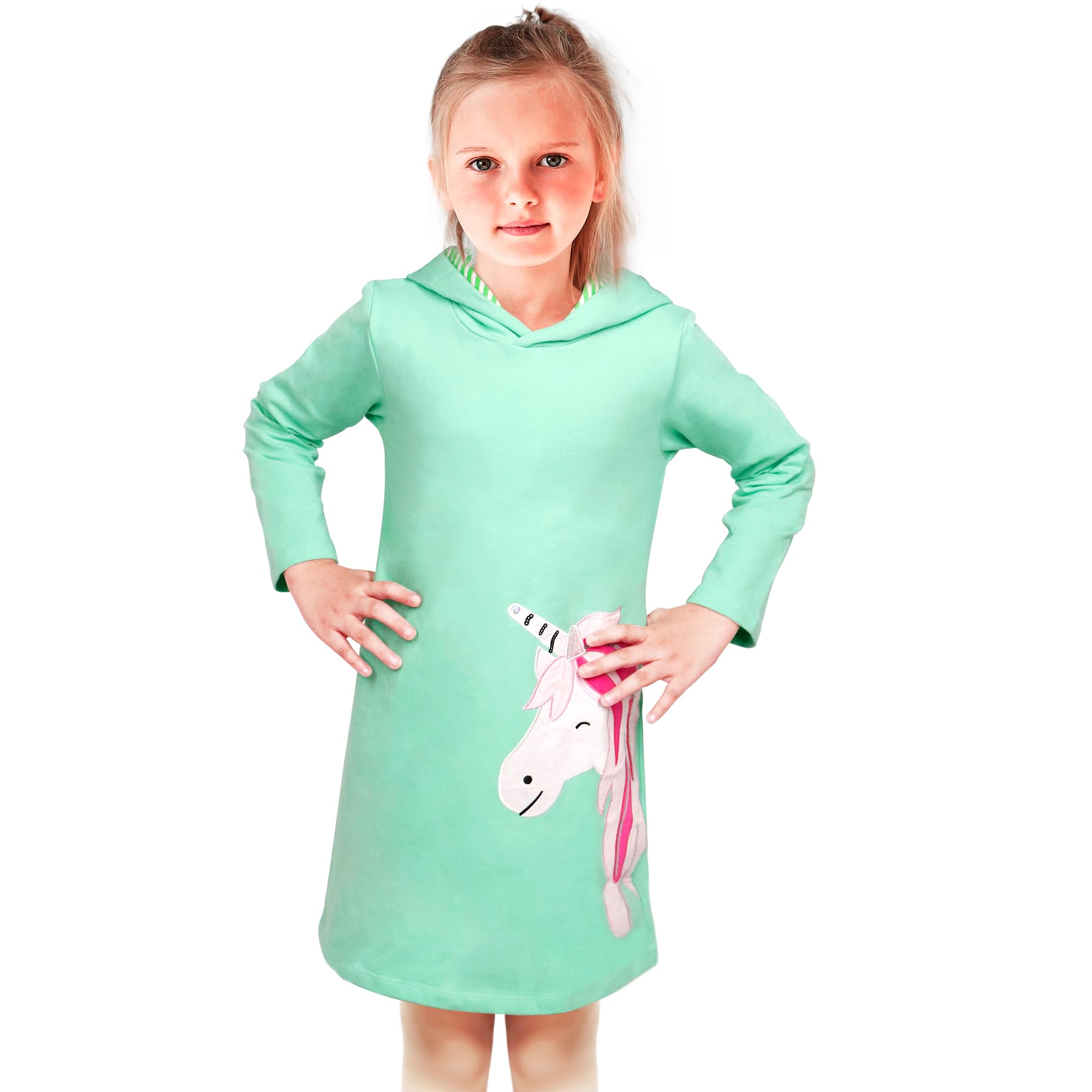 Sukienka z kapturem dla dziewczynek, sukienka z kapturem, bawełna, paski, cekiny, haft, długi rękaw, bluza z kapturem, na czas wolny, wiosnę i jesień, modna sukienka dla dzieci w wieku 2-7 lat
