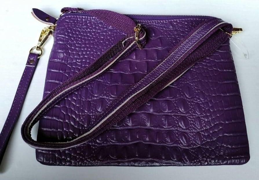 Amazon.co.jp: クロコ 型押し 牛革 紫 パープル フラットバッグ