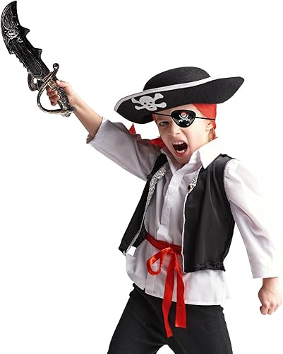 Miniatura 3 de Pirate Costume for Kids, Halloween Party Pirate Costume Set 7 Pcs, Carnival Dress Up Costume, Pirate Captain Crew Cosplay, Kids Role Play Game, Boys