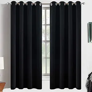 Yakamok Blackout Curtains for Living Room-Thermal Insulated with 8 Grommet,52 x 63 inch, Black, 2 Panels,2 Tie Backs Included