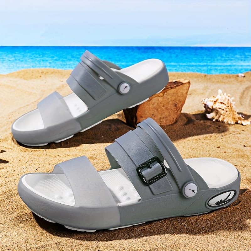 Men's Summer 2024 Slide Sandals - Breathable EVA Material with Adjustable Buckle Strap, Non-Slip Sole for Beach & Driving - Gray2