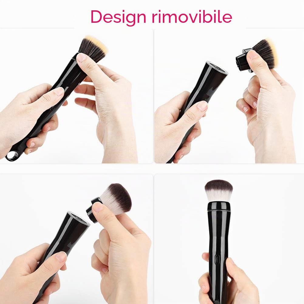 Pennelli per trucco elettrici rotanti a 360°, ideali per fondotinta in polvere e crema, strumenti di bellezza professionali per un’applicazione uniforme sul viso