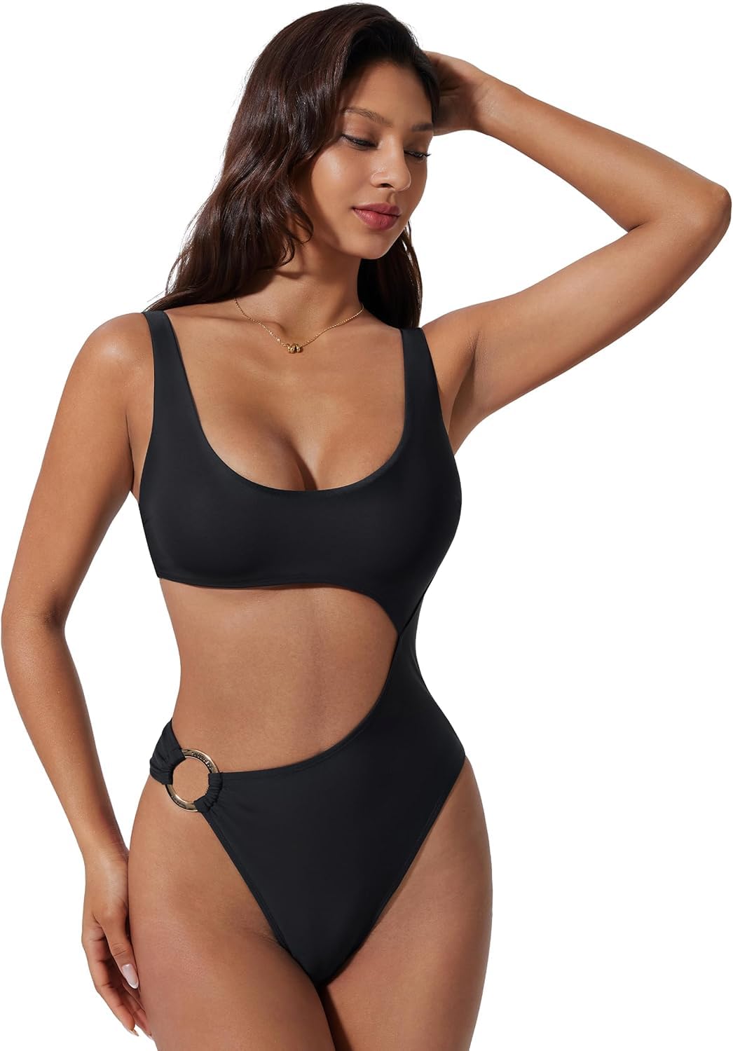 Women's One Piece Tummy Control Swimsuit | Sexy Deep V Neck Bathing Suit with O Ring Keyhole, Removable Push-Up Pads & U-Back | High Cut Swimwear for Beach, Pool & Vacation-image-10