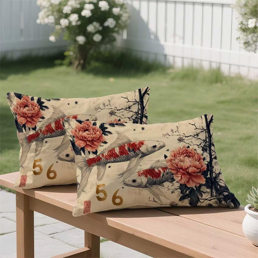 Taie oreiller 60x90cm vin rouge housse de coussin extérieur imperméable poisson lin - 3