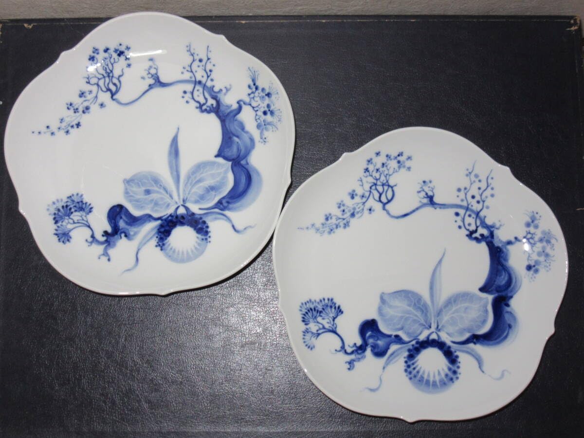 マイセン青い花柄 波型ケーキプレート 2枚セット ドイツ Meissen