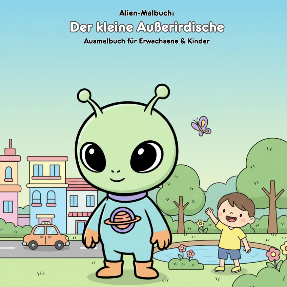 Der kleine Außerirdische: Geschichte & Malbuch: Für Erwachsene & Kinder: 36 Ausmalbilder mit spannender Geschichte – Große Motive für kleine Künstler (21.59 x 21.59 cm)