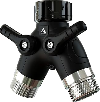 Garden Hose Splitter 2 Way Heavy Duty | Faucet Adapter with Long Handle, Outdoor Water Spigot Hose Bib Y Wye Splitter, Dual Outlet Shut Off Valve Hose Connector, Leak Free