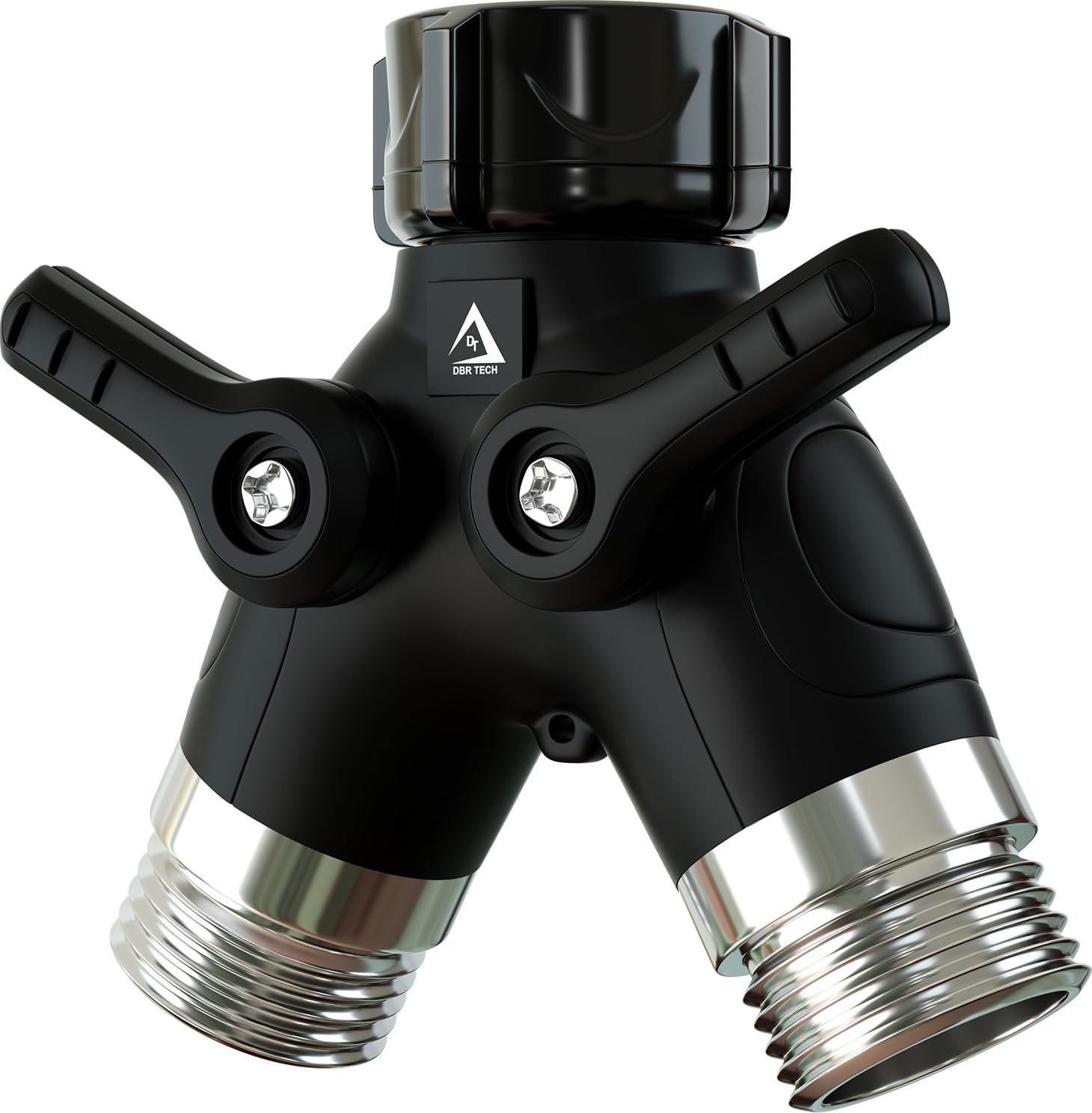 DBR Tech® Garden Hose Splitter 2 Way Heavy Duty | Faucet Adapter with Long Handle, Outdoor Water Spigot Hose Bib Y Wye Splitter, Dual Outlet Shut Off Valve Hose Connector, Leak Free