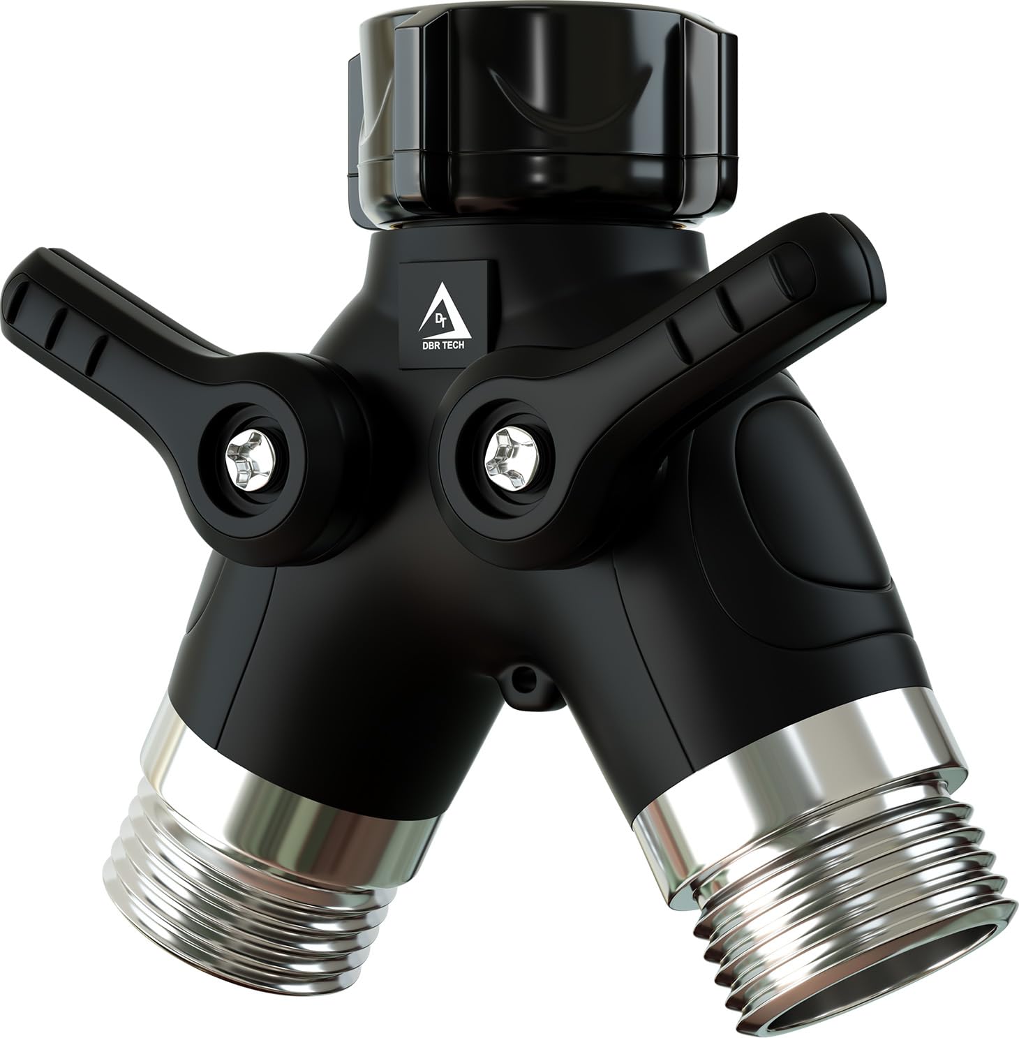 Garden Hose Splitter 2 Way Heavy Duty | Faucet Adapter with Long Handle, Outdoor Water Spigot Hose Bib Y Wye Splitter, Dual Outlet Shut Off Valve Hose Connector, Leak Free