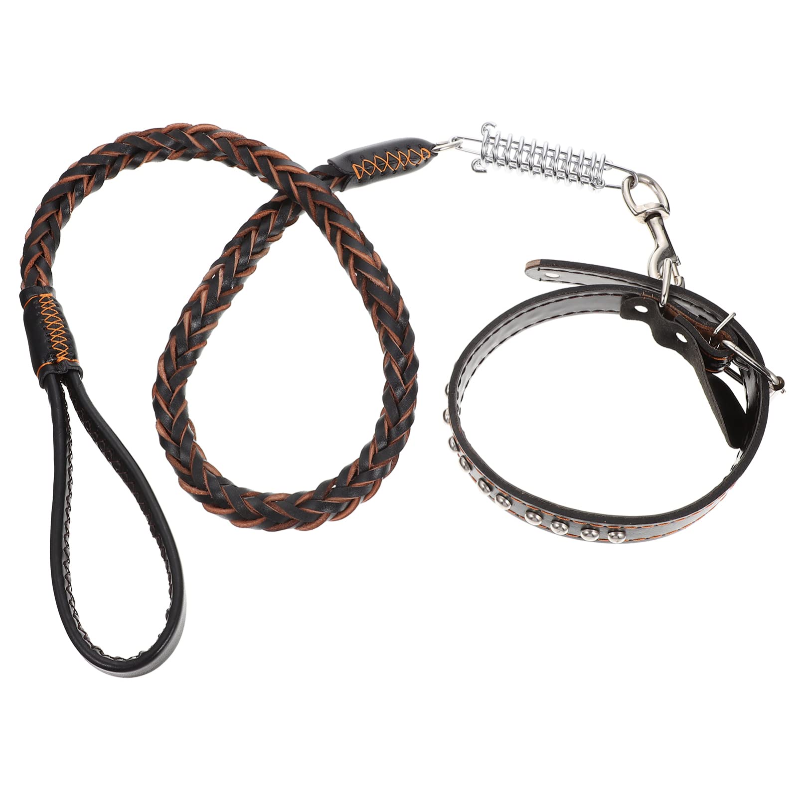 Hunde Springleine mit Federmechanismus 1 Satz aus Leder | Große Hunde, Schwarz, Edelstahl Details, Trainings und Outdoor Einsatz