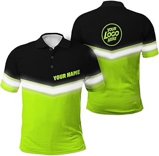 HiVis Custom Safety Polo Shirts Company Black Green Custom Name and Logo High Visibility Shirt for Men Reflective Shirt Construction Workwear for Runners, Walkers, Trucker, Operator, Patriotic-S