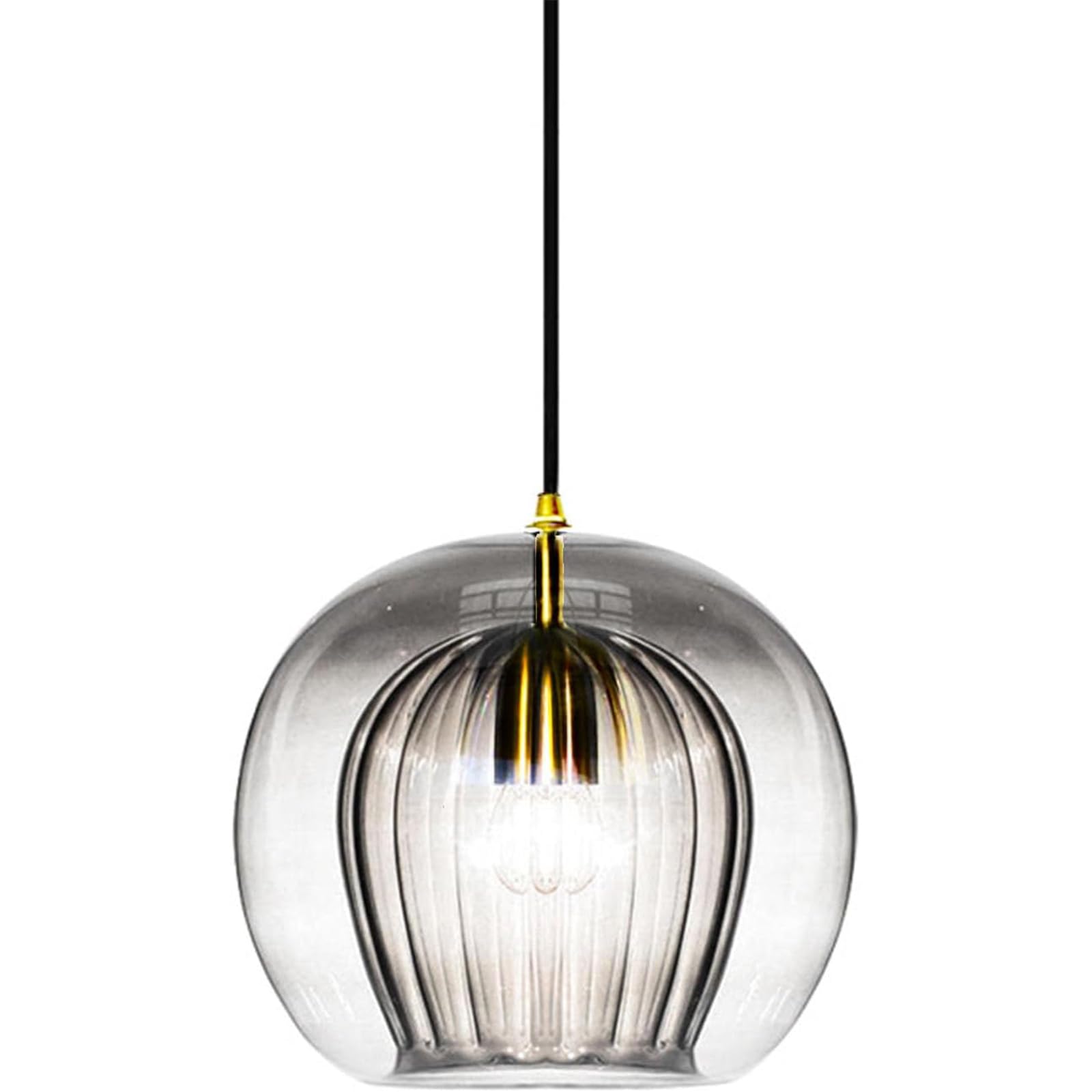 S-Cevada Stunning Double-Layer Glass Ball Pendant Light in Brass Finish, Retro E27 Loft Bar Globe Ceiling Hanging Lamp Indoor Lighting for Bedroom Dining Room (Grey, 25cm)