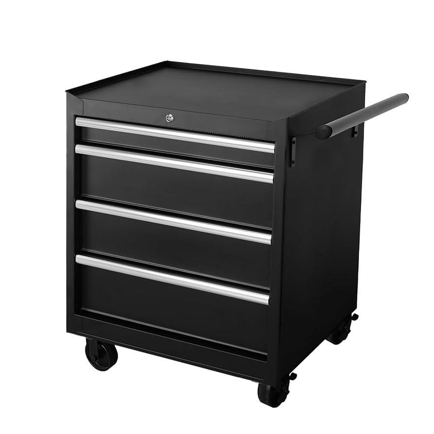 HOMCOM 4 Drawers Large Tool Box, Steel Toolbox With Handle