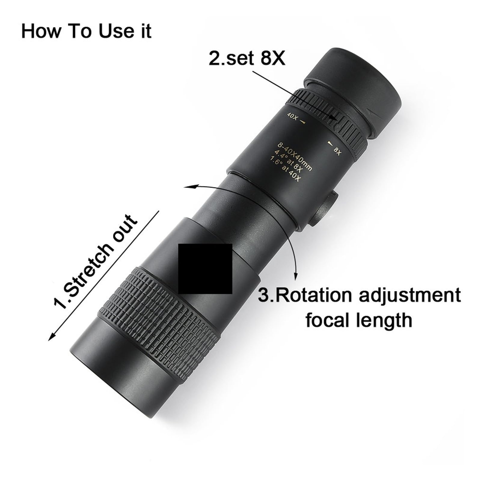 8-40x40 Monocular Telescope Compact Retractable Zoom Waterproof Bak4 Professional HD ED Glass With Tripod Phone Clip(With tripod)