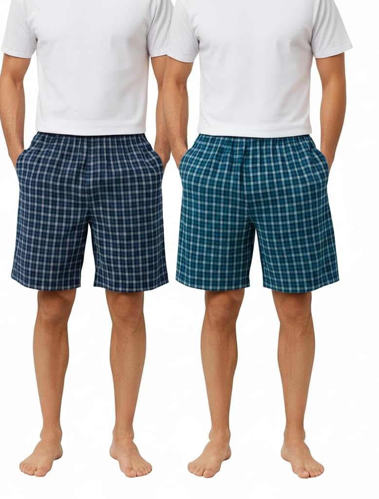 digital shopee Men's Premium Cotton Chacked Boxer Shorts, Lightweight Breathable, Soft Elastic Waistband, Pack of 2-picture-10