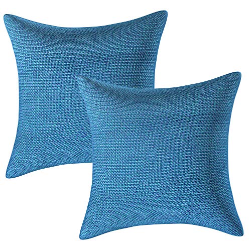 Image of Kuber Industries Self Design 2 Piece Jute Cushion Cover Set - 16 inchx16 inch, Blue