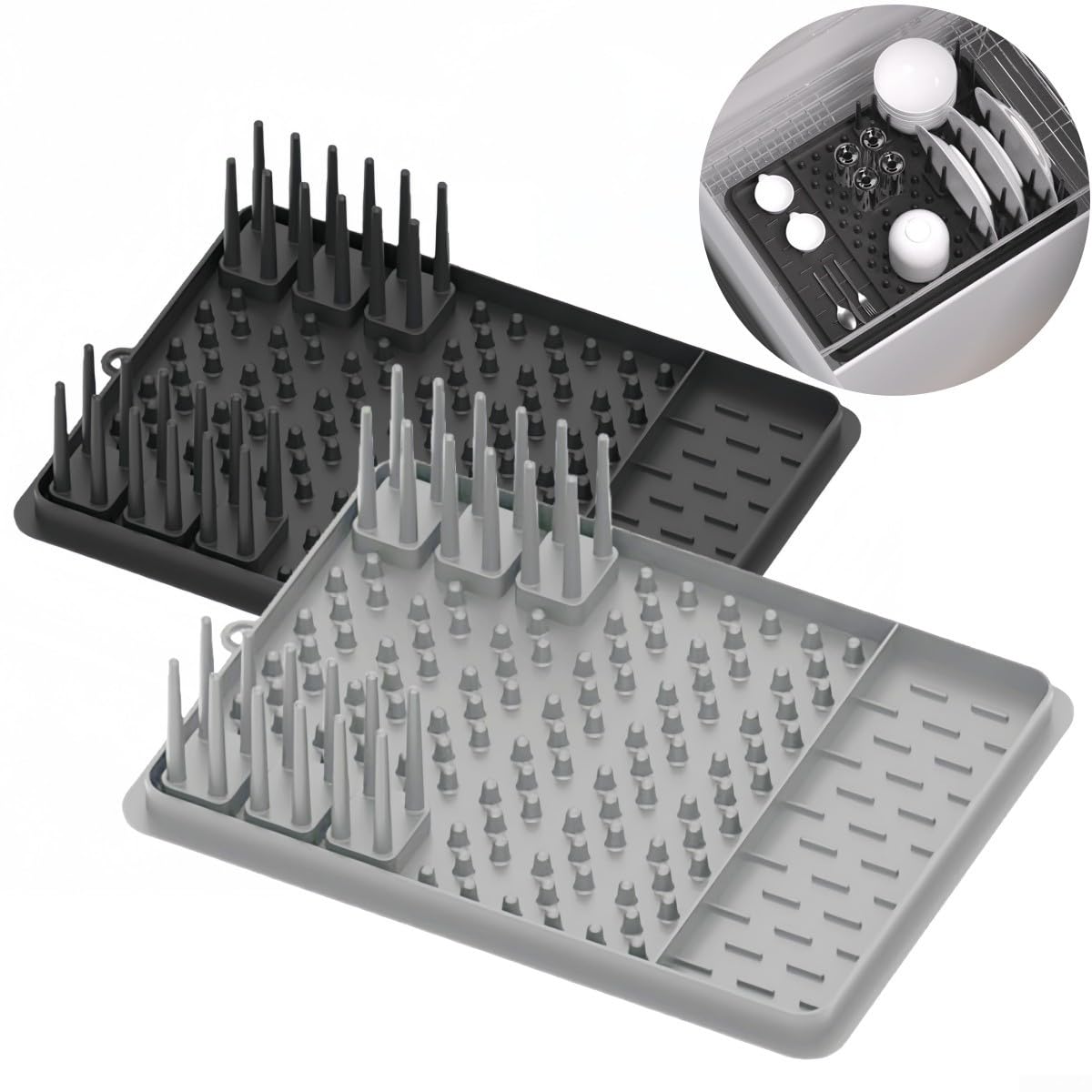 Égouttoir à vaisselle avec tapis de séchage en silicone, égouttoir compact en acier inoxydable, design de comptoir peu encombrant pour un séchage et une organisation efficaces de la vaisselle