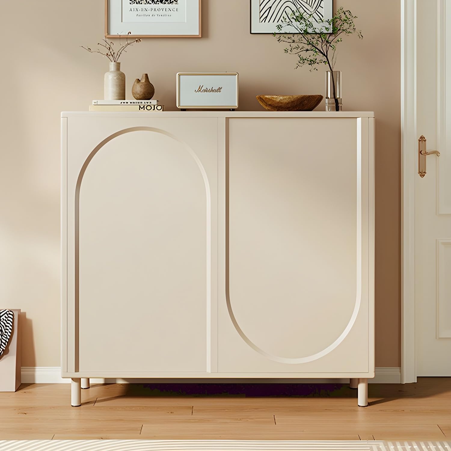 LITFAD Shoe Rack Modern Cream White Shoe Shelves Multi