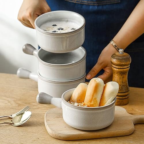 Miniatura 5 de KOOV Tazones de sopa de cebolla francesa con asas aptos para microondas, 15 onzas de cerámica para sopa de avena, cereales, estofado, postre,