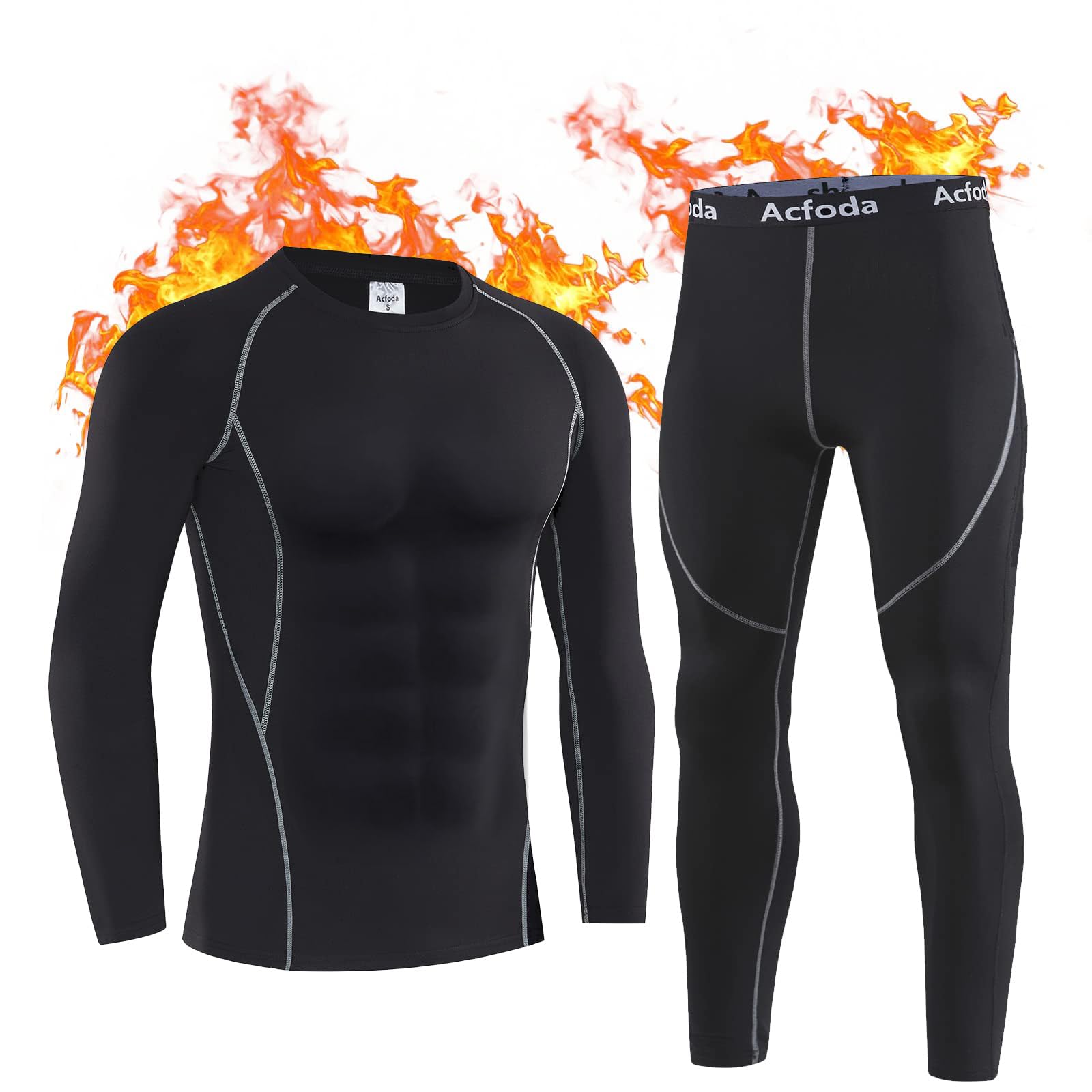 Acfoda Biancheria Funzionale Termici da Uomo Traspirante Asciugatura Rapid Abbigliamento Termico Intimo per attività all’Aria Aperta Ciclismo Corsa Allenamento Sci, S-XXL