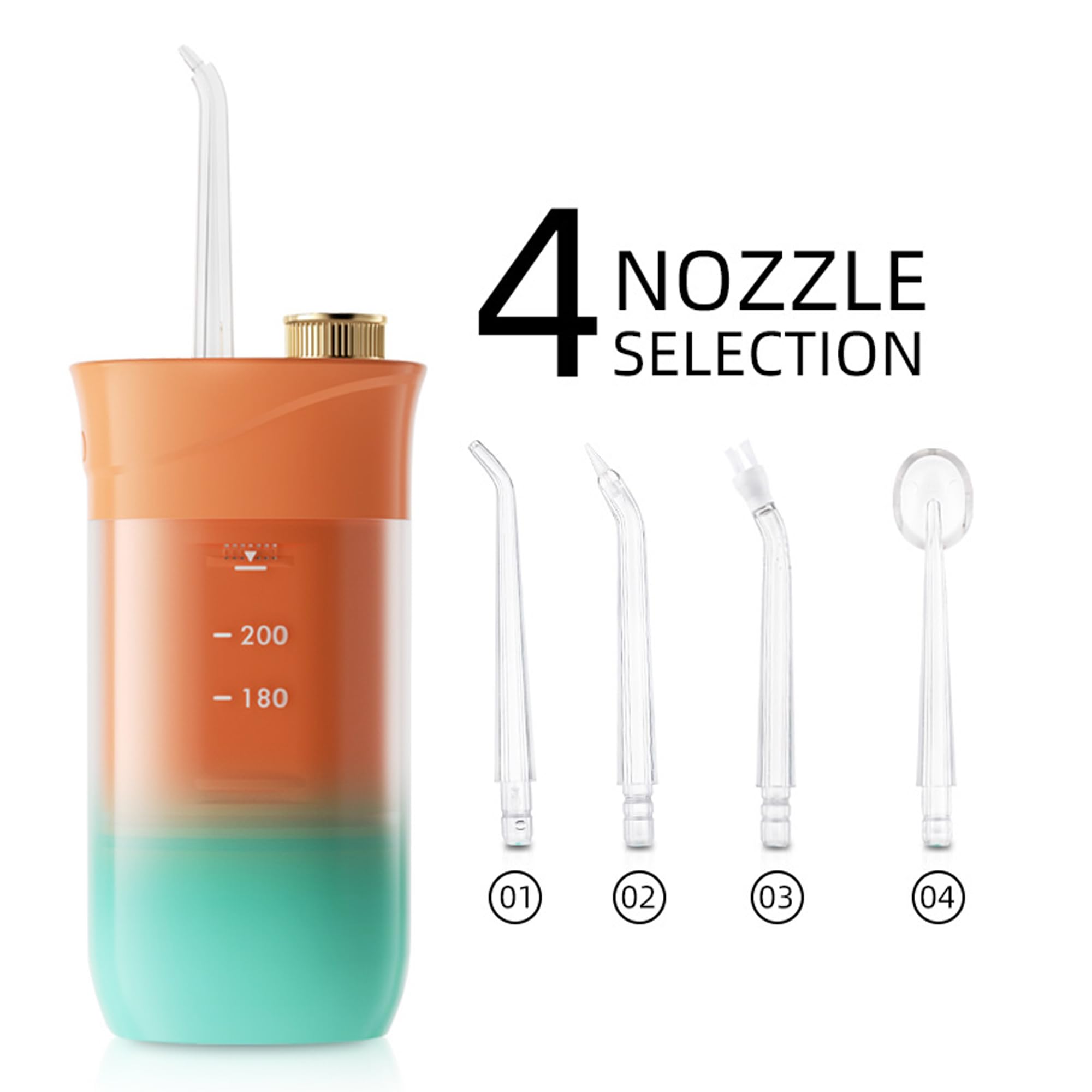 US1984 Smart Water Flosser with 200ml water tank capacity, Oral Flosser Portable & Rechargeable, Cordless Dental Flosser, IPX7 Waterproof, 4 Nozzles, 3 Modes, Flossing at Home and Travel 4