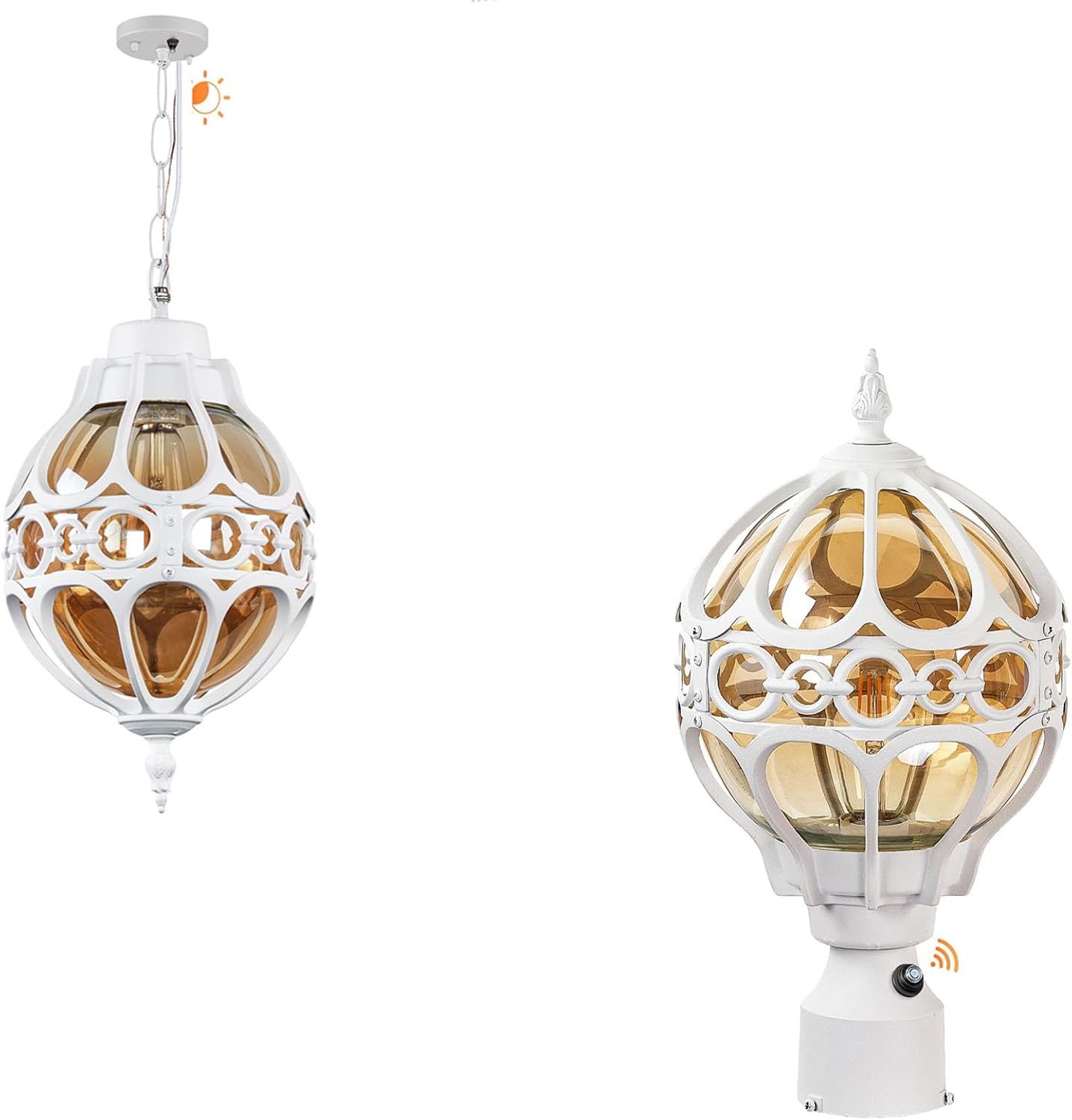 Flybing White Globe Outdoor Pendant, Post Light (with Sensor,Large)