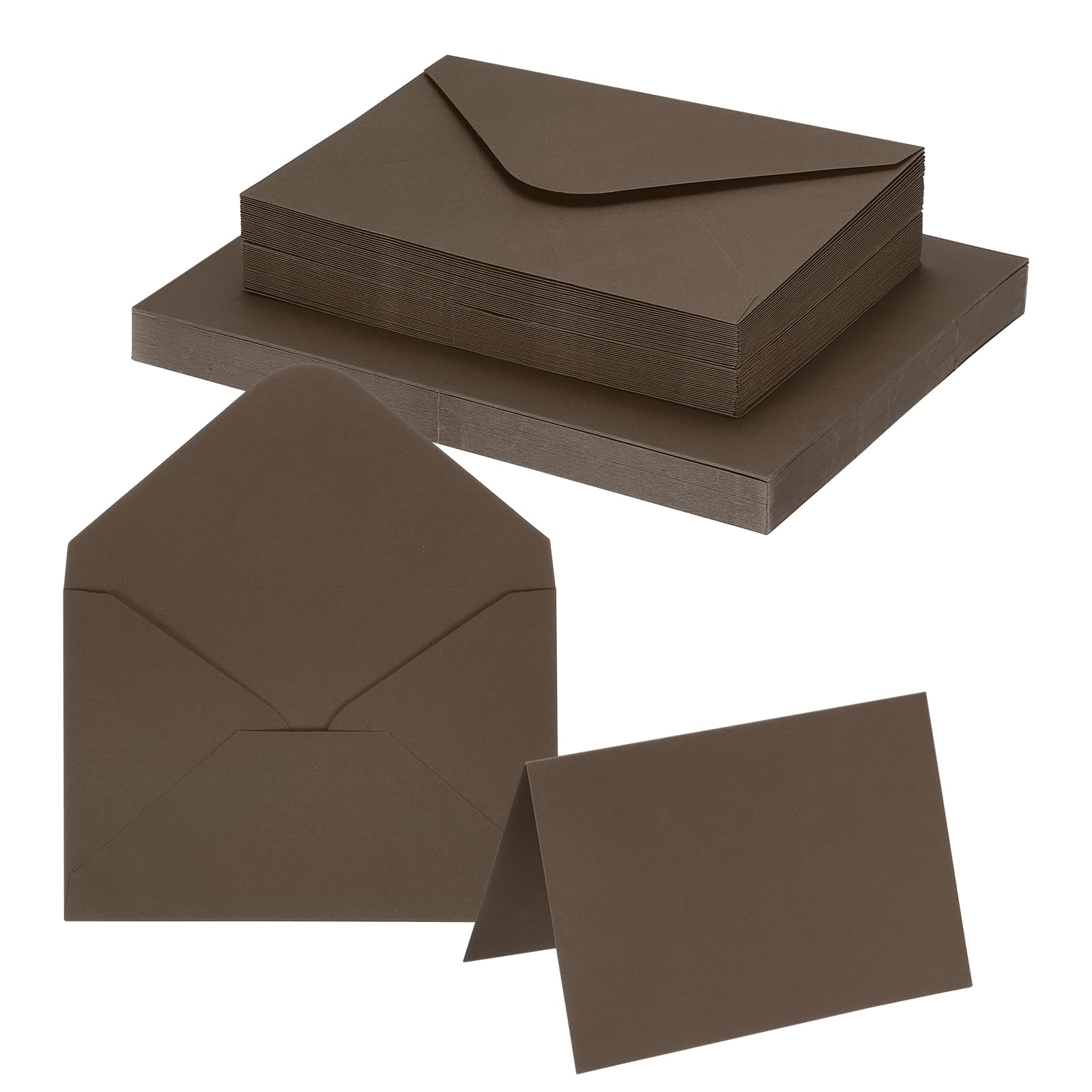 PATIKIL 10 x 15cm Blank Greeting Cards and Envelopes, 50Sets Half Fold Note Cards and Envelopes 250g Thick Cardstock for DIY Wedding Birthday Party Invitations, Dark Coffee