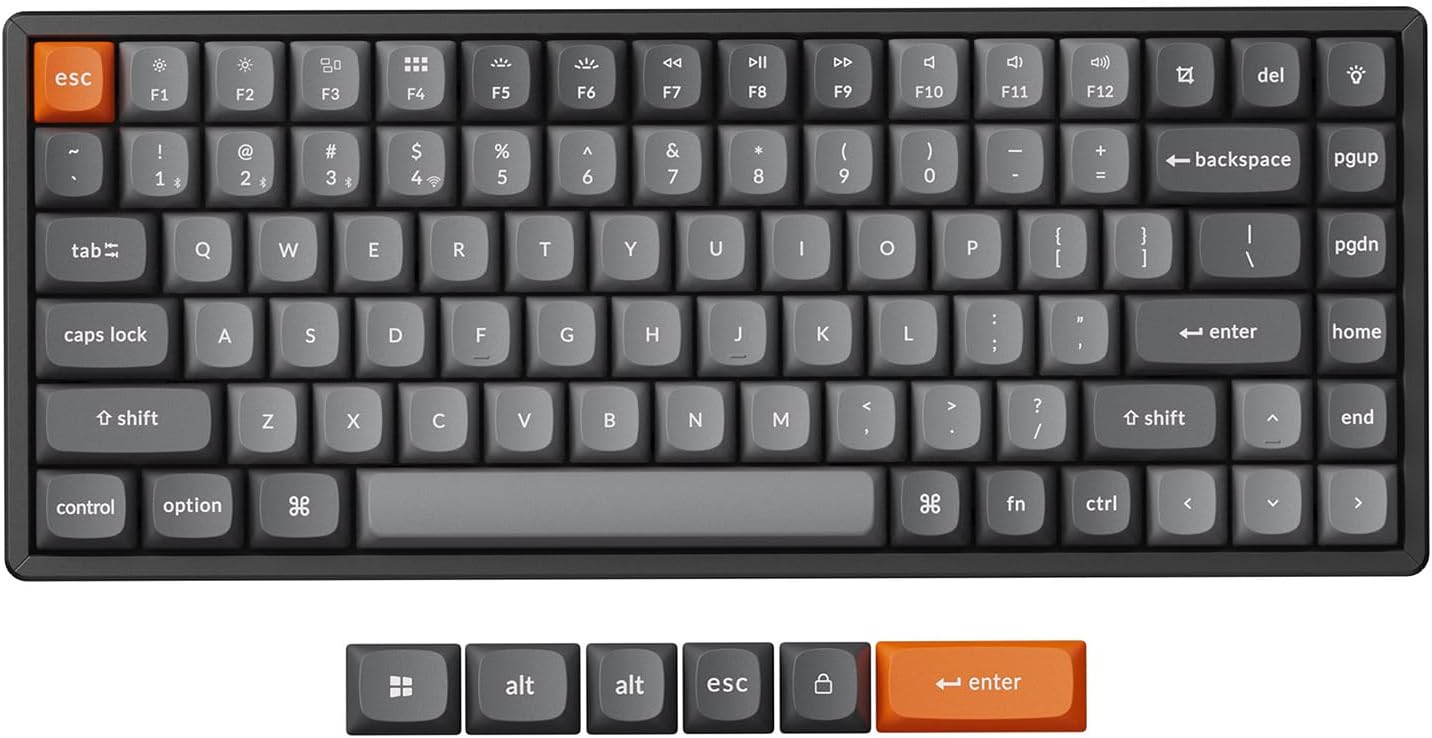 K2 Max 75% Layout QMK Custom Mechanical Keyboard, Wireless 2.4 GHz/Bluetooth/Wired Compact 84 Keys with White Backlight, Super Brown Switch Gaming Keyboard for Mac/Windows/Linux
