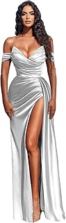 Prom Dresses Satin Ball Gown 2025 Off Shoulder Mermaid Long Slit Beaded Formal Evening Party Bridesmaid Gowns for Women