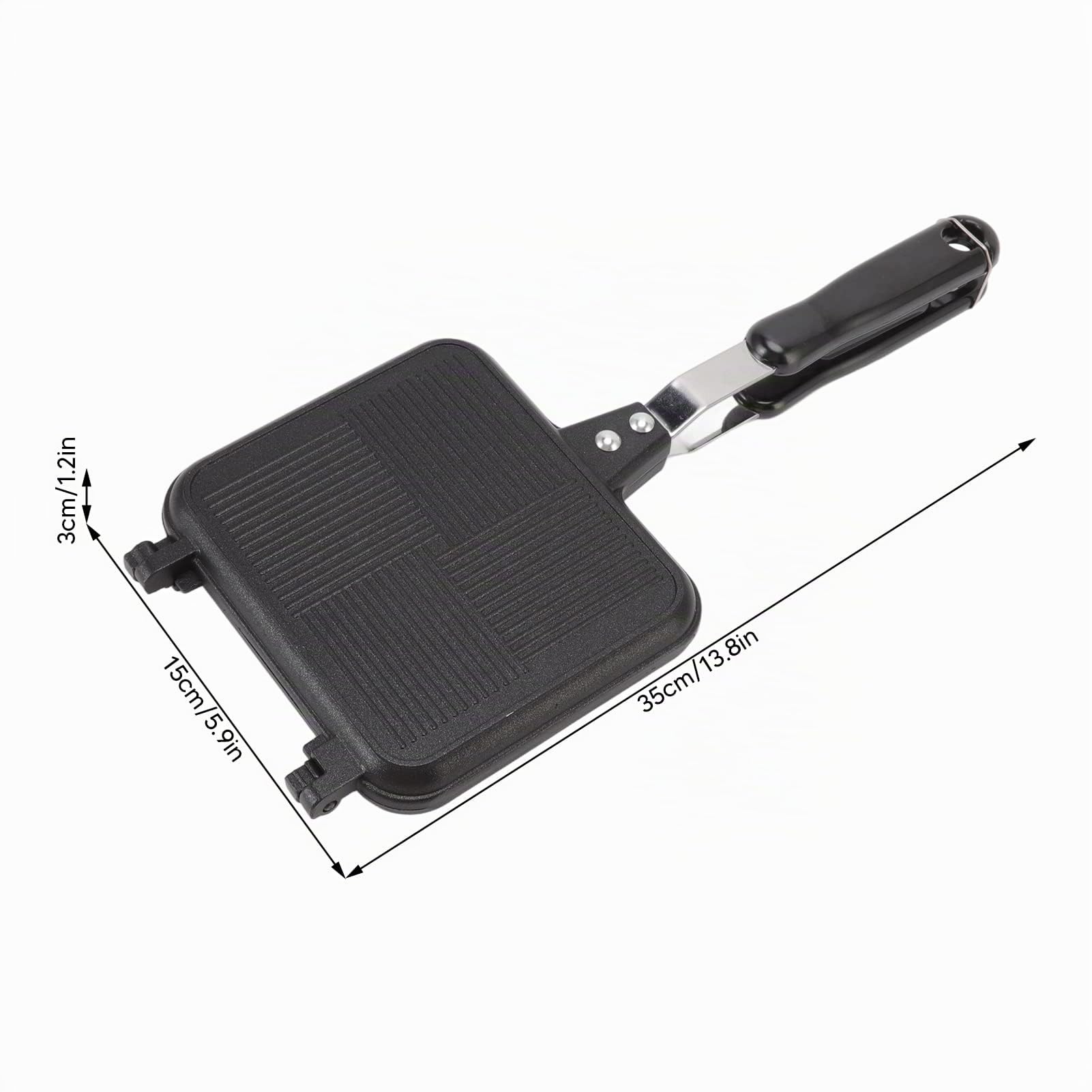 Sandwich Maker Camping Gaskocher Sandwichmaker ohne Strom Aluminium | Outdoor Toaster Doppelseit Bratpfanne Mit Hitzebeständ Griff Frühstück Pfanne Küche Grillpfanne Spülmaschinengeeignet Schwarz