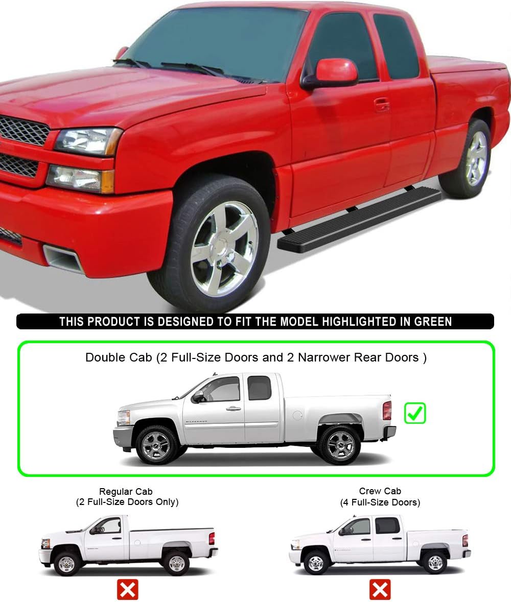 Eboard Running Board 6" Black Fits 1999-2013 Chevy Silverado/GMC Sierra 1500/2500 Double Cab & 2001-2014 2500HD/3500 (Excl. C/K Classic) (Nerf Bar | Side Steps | Side Bars)