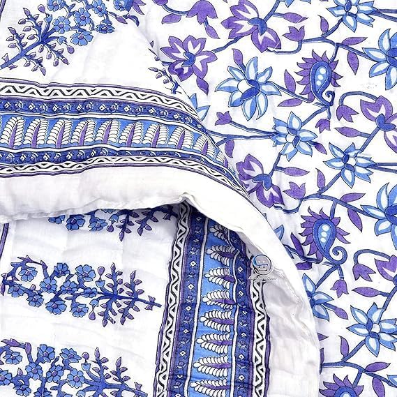 Image of EMIOUR 400 TC Pure Cotton Soft Jaipuri AC Quilt /Razai /Rajai Floral Print,Jaipuri razai Double Bed for Winter Printed (Design 11, Double Bed)