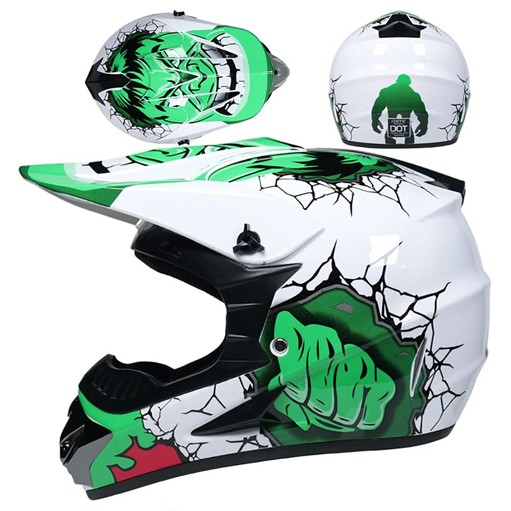 Gioventù Bambini Integrali Casco Motocross, con Occhiali Guanti Maschera, Unisex Moda Fuori Strada Corsa Moto Karting Caschi, Discesa Enduro BMX MTB ATV Dirt Bike Incidente Casco