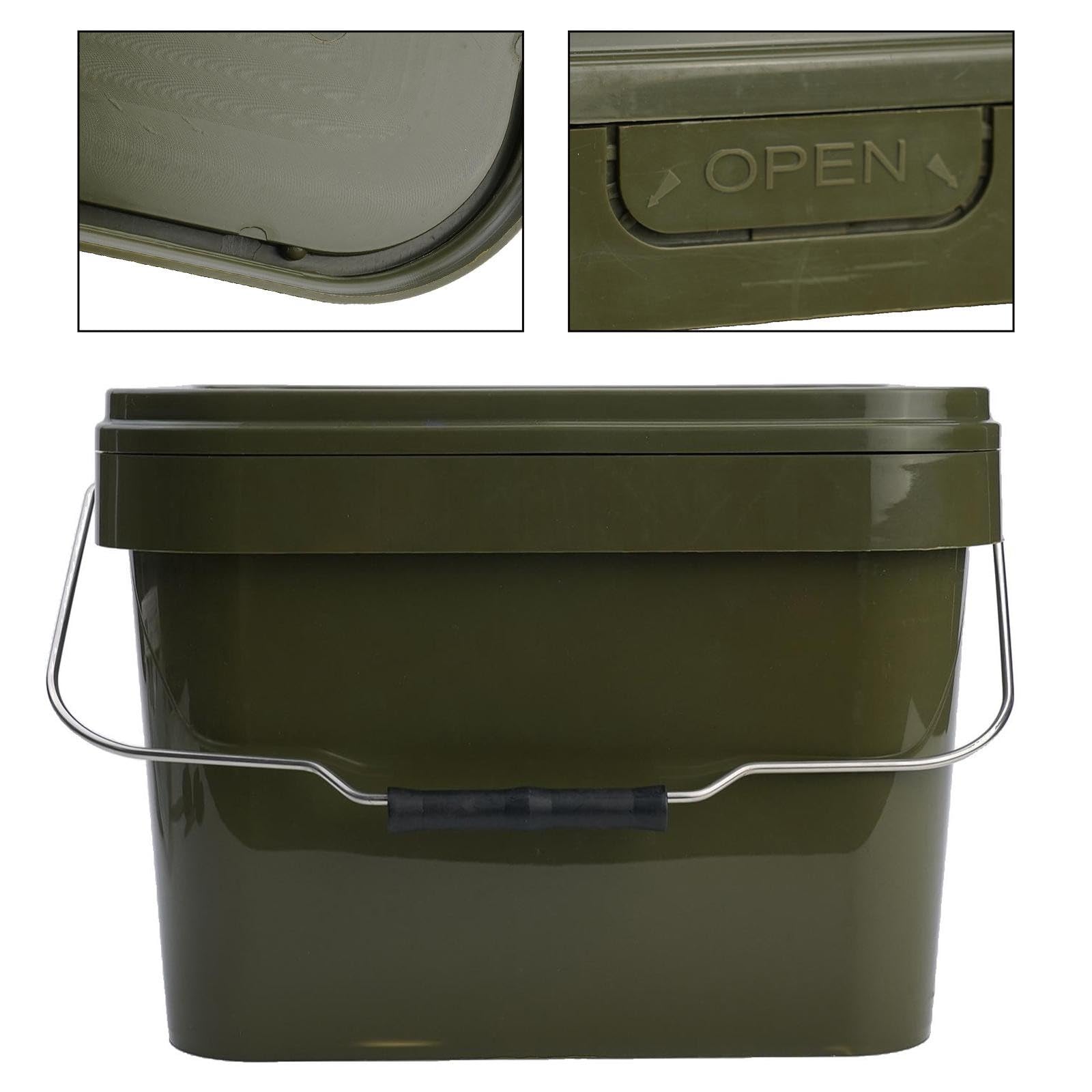 Secchio quadrato per pesca alla carpa, 10 l, per pesca alla carpa, vasca per miscelare esche resistenti, con scomparto interno rimovibile e impugnatura comoda