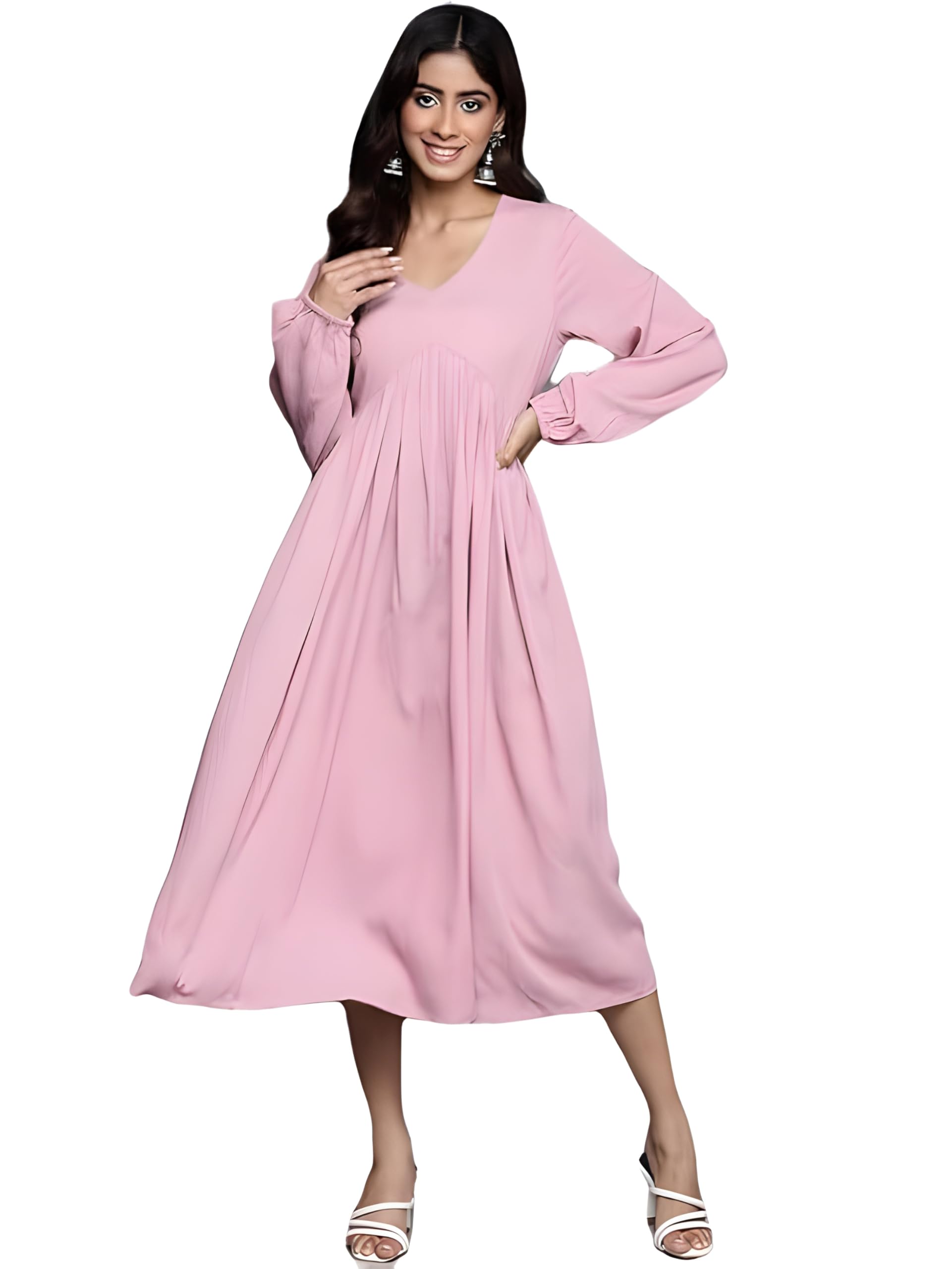 Varanga Women's Viscose Blend A-Line Maxi Dress - Elegant Pink Dress For Casual (Extra Large)