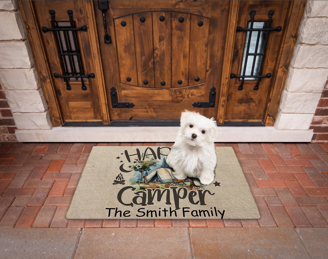 Camper RV Door Mat, 18" x30'', Personalized Name Camping Floor Mat, Spring Welcome Mat Entrance Mat Floor Mat Rug Indoor/Outdoor for Outside Camper Decor(mat-9)