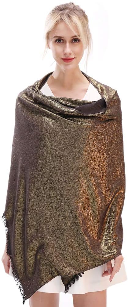 LMVERNA Women's Sparkling Metallic Soft Pashmina Shawls and Wraps Scarf in Solid Colors - Image 2