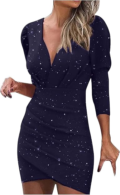 XOXSION Vestido elegante de noche para mujer, sexy, de un solo color, con  cuello en V, de manga larga, vestido de baile, vestido de novia, vestido de  fiesta, vestido informal. : Amazon.es: