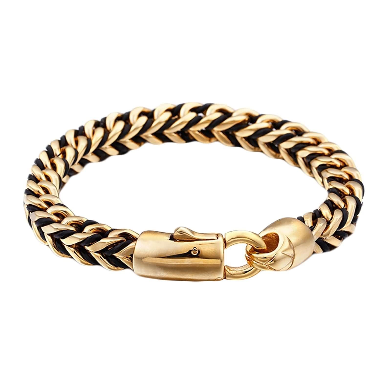 Brazalete de Hombre Negro Oro,Brazaletes de Mujer Acero Inoxidable Cadena 8MM Brazalete Hombre 22 CM