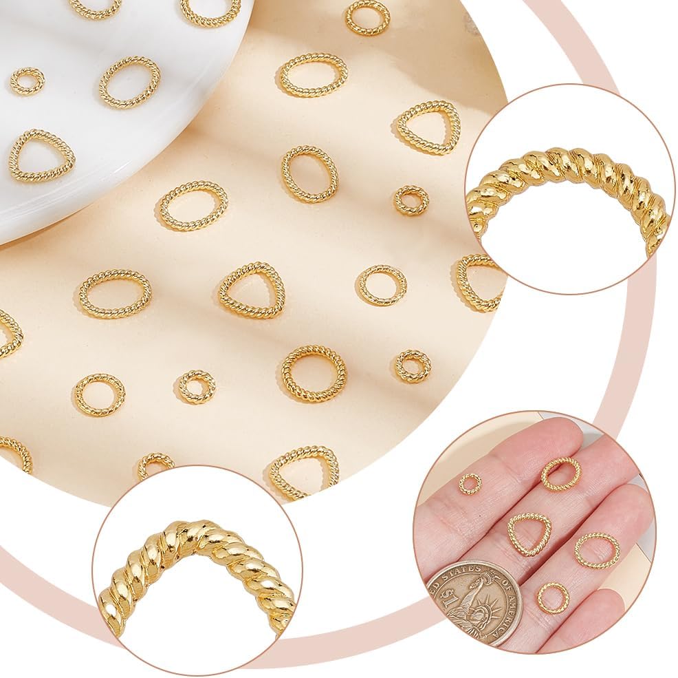arricraft 100 Pcs Alloy Linking Rings, 5 Styles Gold Ring Triangle Oval Twisting Connector Rings Metal O Ring Connector Linking Rings Chain Links for Necklace Jewelry DIY Crafting - Image 5