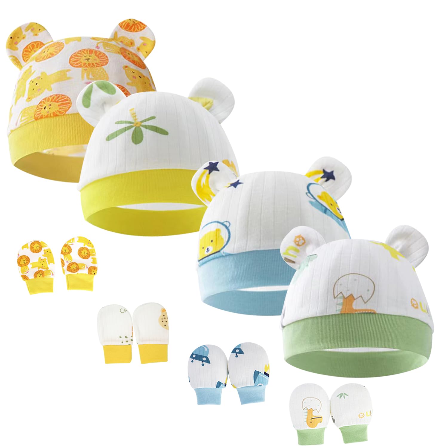 Baby Hats and Mittens Infant Cotton Beanie Gloves No Scratch Set Newborn Hospital Hat for Boys Girls